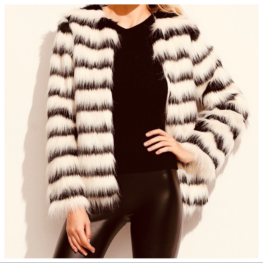 ABSOLUTELY FABULOUS FAUX FUR STRIPED JACKET - Picture 3 of 5